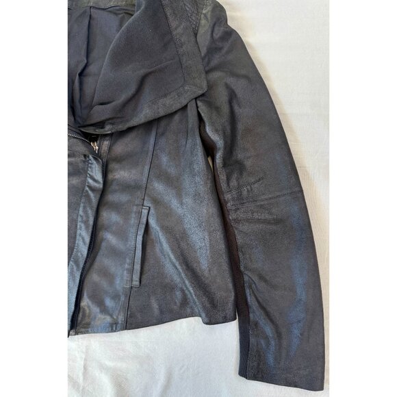Elie Tahari Lamb Leather and Knit Jacket, Black, Shoulder Stitching, Size Large - Picture 5 of 16